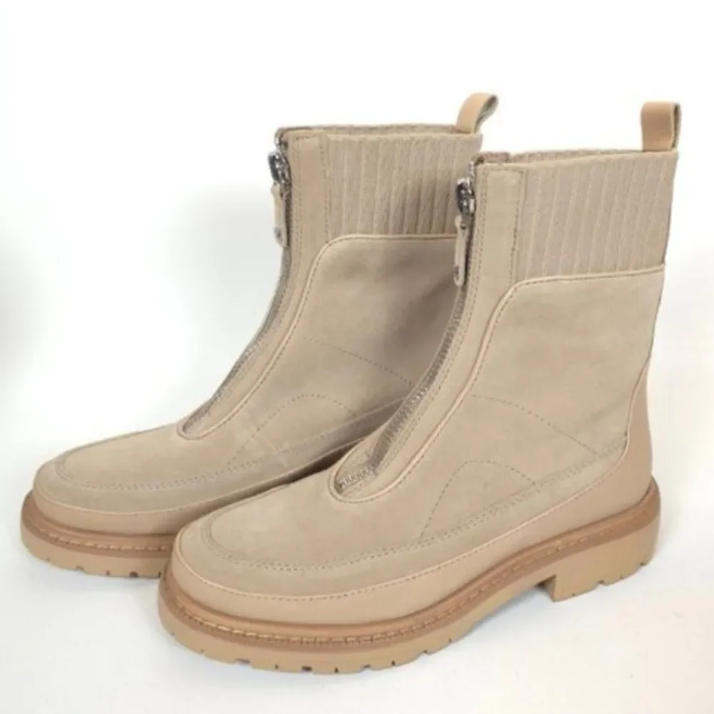 Sam Edelman Women’s Laguna Leather & Fabric Lug Sole Boots Beige Size 6.5